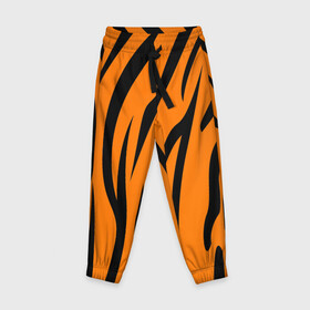 Детские брюки 3D с принтом Текстура тигра/tiger в Кировске, 100% полиэстер | манжеты по низу, эластичный пояс регулируется шнурком, по бокам два кармана без застежек, внутренняя часть кармана из мелкой сетки | tiger | кошка | оранжевый черный | символ 22 года | текстура | тигр