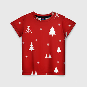 Детская футболка 3D с принтом Новогодняя/new year в Кировске, 100% гипоаллергенный полиэфир | прямой крой, круглый вырез горловины, длина до линии бедер, чуть спущенное плечо, ткань немного тянется | new year | snowflakes | елки | новый год | снежинки