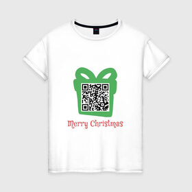 Женская футболка хлопок с принтом QR Christmas в Кировске, 100% хлопок | прямой крой, круглый вырез горловины, длина до линии бедер, слегка спущенное плечо | coronavirus | covid | covid19 | qr code | qr код | sputnik | вакцина | вакцинация | вирус | здоровье | изоляция | иммунитет | карантин | ковид | код | корона | коронавирус | маркировка | маска | матрица | п | пандемия