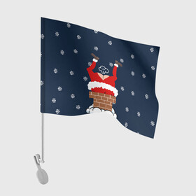 Флаг для автомобиля с принтом САНТА КЛАУС ЗАСТРЯЛ | SANTA в Кировске, 100% полиэстер | Размер: 30*21 см | 2020 | 2021 | 2022 | christmas | merry | santa | дед мороз | кот | леденец | мяу | нг | новогодний | новый год | олени | рождество | санта клаус | свитер | узоры