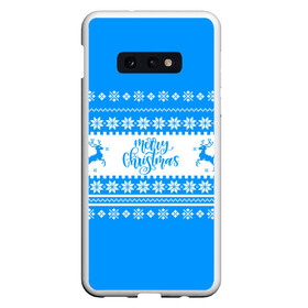 Чехол для Samsung S10E с принтом MERRY CHRISTMAS | BLUE в Кировске, Силикон | Область печати: задняя сторона чехла, без боковых панелей | Тематика изображения на принте: 2020 | 2021 | 2022 | christmas | merry | santa | дед мороз | кот | леденец | мяу | нг | новогодний | новый год | олени | рождество | санта клаус | свитер | узоры