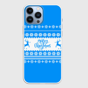 Чехол для iPhone 13 Pro Max с принтом MERRY CHRISTMAS | BLUE в Кировске,  |  | Тематика изображения на принте: 2020 | 2021 | 2022 | christmas | merry | santa | дед мороз | кот | леденец | мяу | нг | новогодний | новый год | олени | рождество | санта клаус | свитер | узоры