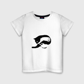 Детская футболка хлопок с принтом Обнимашки кошечка в Кировске, 100% хлопок | круглый вырез горловины, полуприлегающий силуэт, длина до линии бедер | cat | девушке | животное | кошечка | кошка | обнимашка | подарок