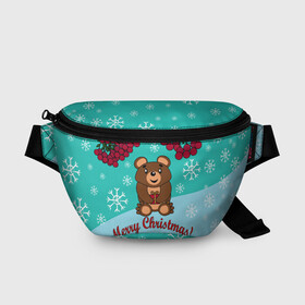 Поясная сумка 3D с принтом Мишка и рождество в Кировске, 100% полиэстер | плотная ткань, ремень с регулируемой длиной, внутри несколько карманов для мелочей, основное отделение и карман с обратной стороны сумки застегиваются на молнию | 2022 | merry christmas | ветки | год тигра | детский | животные | зима | зимний | лес | медведь | мишка | мультяшный | новогодний | новый год | подарок | праздничный | рождество | рябина | снег | снегопад