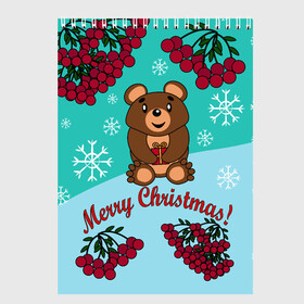 Скетчбук с принтом Мишка и рождество в Кировске, 100% бумага
 | 48 листов, плотность листов — 100 г/м2, плотность картонной обложки — 250 г/м2. Листы скреплены сверху удобной пружинной спиралью | 2022 | merry christmas | ветки | год тигра | детский | животные | зима | зимний | лес | медведь | мишка | мультяшный | новогодний | новый год | подарок | праздничный | рождество | рябина | снег | снегопад
