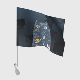 Флаг для автомобиля с принтом Космический кот в планетах в Кировске, 100% полиэстер | Размер: 30*21 см | животное | космический | космос | кот | кот марсианин | планеты