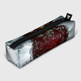 Пенал школьный 3D с принтом Сочная вишня под водой в Кировске, 100% полиэстер | плотная ткань, застежка на молнии | zoom | вишня | вода | воздух | пузырьки | сочно | спелая | спелый