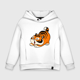 Детское худи Oversize хлопок с принтом милый тигренок cute tiger в Кировске, френч-терри — 70% хлопок, 30% полиэстер. Мягкий теплый начес внутри —100% хлопок | боковые карманы, эластичные манжеты и нижняя кромка, капюшон на магнитной кнопке | Тематика изображения на принте: 2022 | год тигра | новый год | новый год 2022 | символ года | тигр | тигренок | тигрица | тигры