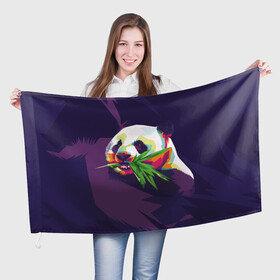 Флаг 3D с принтом Панда  с бамбуком в Кировске, 100% полиэстер | плотность ткани — 95 г/м2, размер — 67 х 109 см. Принт наносится с одной стороны | живопись | животное | медведь | панда | японский мишка