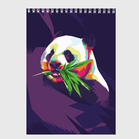 Скетчбук с принтом Панда  с бамбуком в Кировске, 100% бумага
 | 48 листов, плотность листов — 100 г/м2, плотность картонной обложки — 250 г/м2. Листы скреплены сверху удобной пружинной спиралью | Тематика изображения на принте: живопись | животное | медведь | панда | японский мишка