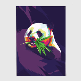 Постер с принтом Панда  с бамбуком в Кировске, 100% бумага
 | бумага, плотность 150 мг. Матовая, но за счет высокого коэффициента гладкости имеет небольшой блеск и дает на свету блики, но в отличии от глянцевой бумаги не покрыта лаком | живопись | животное | медведь | панда | японский мишка