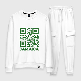 Женский костюм хлопок с принтом QR Jamaica в Кировске, 100% хлопок | на свитшоте круглая горловина, мягкая резинка по низу. Брюки заужены к низу, на них два вида карманов: два 