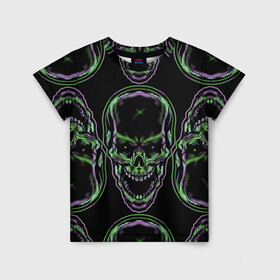 Детская футболка 3D с принтом Skulls vanguard pattern 2077 в Кировске, 100% гипоаллергенный полиэфир | прямой крой, круглый вырез горловины, длина до линии бедер, чуть спущенное плечо, ткань немного тянется | fashion | hype | neon | pattern | skull | vanguard | авангард | неон | узор | хайп | череп