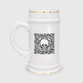 Кружка пивная с принтом QR Skull в Кировске,  керамика (Материал выдерживает высокую температуру, стоит избегать резкого перепада температур) |  объем 630 мл | coronavirus | covid | covid19 | qr code | qr код | sputnik | вакцина | вакцинация | вирус | здоровье | изоляция | иммунитет | карантин | ковид | код | корона | коронавирус | маркировка | маска | матрица | п | пандемия