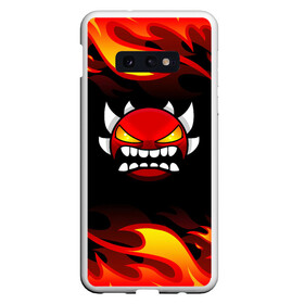 Чехол для Samsung S10E с принтом Geometry Dash Fire в Кировске, Силикон | Область печати: задняя сторона чехла, без боковых панелей | 2d | arcade | demon | game | geometry dash | levels | meltdown | robtop | smile | аркада | геометрический тире | демон | раннер | смайлы | уровни | эмоции