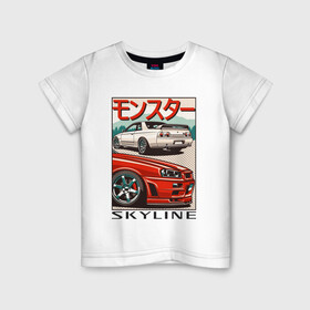 Детская футболка хлопок с принтом Nissan Skyline Ниссан Скайлайн в Кировске, 100% хлопок | круглый вырез горловины, полуприлегающий силуэт, длина до линии бедер | auto | car | japan | nissan | racing | retro | авто | гонки | машины | ниссан | ретро | скайлайн | тачки | япония