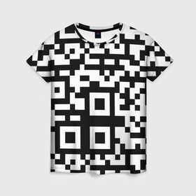 Женская футболка 3D с принтом qr code куаркод в Кировске, 100% полиэфир ( синтетическое хлопкоподобное полотно) | прямой крой, круглый вырез горловины, длина до линии бедер | Тематика изображения на принте: covid | qr code | антикороновирус | ковид | куаркод | привика