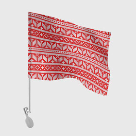 Флаг для автомобиля с принтом Узор связанный крючком в Кировске, 100% полиэстер | Размер: 30*21 см | белый узор | вязанный | геометрия | красный узор | кружево | крючком | узор | шерсть