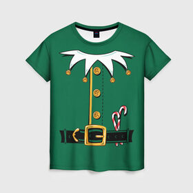 Женская футболка 3D с принтом Christmas Elf Outfit в Кировске, 100% полиэфир ( синтетическое хлопкоподобное полотно) | прямой крой, круглый вырез горловины, длина до линии бедер | christmas | claus | clothes | deer | elf | frost | helpers | new | north | outfit | pole | santa | year | год | дед | клаус | мороз | новый | одежда | олени | полюс | помощники | рождественский | рождество | санта | санты | северный | эльф