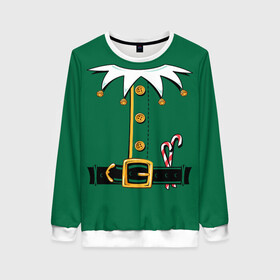 Женский свитшот 3D с принтом Christmas Elf Outfit в Кировске, 100% полиэстер с мягким внутренним слоем | круглый вырез горловины, мягкая резинка на манжетах и поясе, свободная посадка по фигуре | christmas | claus | clothes | deer | elf | frost | helpers | new | north | outfit | pole | santa | year | год | дед | клаус | мороз | новый | одежда | олени | полюс | помощники | рождественский | рождество | санта | санты | северный | эльф