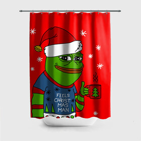 Штора 3D для ванной с принтом Pepe New Year    Pepe the Frog в Кировске, 100% полиэстер | плотность материала — 100 г/м2. Стандартный размер — 146 см х 180 см. По верхнему краю — пластиковые люверсы для креплений. В комплекте 10 пластиковых колец | Тематика изображения на принте: pepe | pepe new year | pepe the frog | лягушенок пепе | лягушка | лягушка мем | мемы | новогодние | новогодние мемы | новый год | пепе | с новым годом