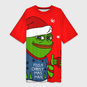 Платье-футболка 3D с принтом Pepe New Year  Pepe the Frog в Кировске,  |  | pepe | pepe new year | pepe the frog | лягушенок пепе | лягушка | лягушка мем | мемы | новогодние | новогодние мемы | новый год | пепе | с новым годом