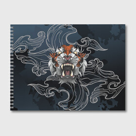 Альбом для рисования с принтом Рычащий Тигр в японском стиле в Кировске, 100% бумага
 | матовая бумага, плотность 200 мг. | волны | символ года | тигр | хищник | япония