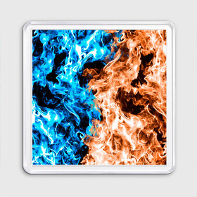 Магнит 55*55 с принтом Огненное пламя в Кировске, Пластик | Размер: 65*65 мм; Размер печати: 55*55 мм | blue fire | blue flame | fire | fire and ice | fire and water | flame | neon | в огне | горящий | инь ян | инь янь | искры | неон | неоновый огонь | огненный | огонь | огонь и вода | огонь и лед | пламя | пожар | противостояние