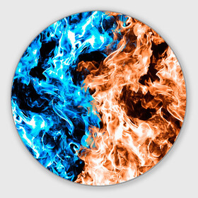 Круглый коврик для мышки с принтом Огненное пламя в Кировске, резина и полиэстер | круглая форма, изображение наносится на всю лицевую часть | Тематика изображения на принте: blue fire | blue flame | fire | fire and ice | fire and water | flame | neon | в огне | горящий | инь ян | инь янь | искры | неон | неоновый огонь | огненный | огонь | огонь и вода | огонь и лед | пламя | пожар | противостояние