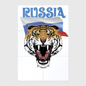 Магнитный плакат 2Х3 с принтом Уссурийский русский тигр в Кировске, Полимерный материал с магнитным слоем | 6 деталей размером 9*9 см | Тематика изображения на принте: courage | fearlessness | flag | force | muzzle | paws | power | russia | tiger | бесстрашие | лапы | мощь | мужество | отвага | россия | сила | тигр | флаг