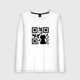 Женский лонгслив хлопок с принтом CAT QR CODE в Кировске, 100% хлопок |  | cat | cats | meow | qr code | qr код | qrcode | qrкод | quick response code | кот | котик | котики | коты | кошка | кошки | куар | куар код | кью ар код | матричных штриховых кодов | мяу | штриховых кодов