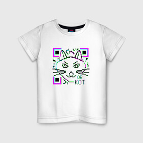 Детская футболка хлопок с принтом QR-Кот 3D в Кировске, 100% хлопок | круглый вырез горловины, полуприлегающий силуэт, длина до линии бедер | 3d | 3д | qr код | qr кот | ковид | кот | кошка | кьюар код | кьюард кот | мемы qr | мемы кот | прикол