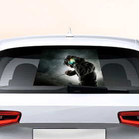 Наклейка на авто - для заднего стекла с принтом Корво в Кировске, ПВХ | Точные размеры наклейки зависят от выбранного изображения (ширина не больше 75 мм, высота не больше 45 мм) | dishonored | disonord | game | games | дисонорд | игра | игры