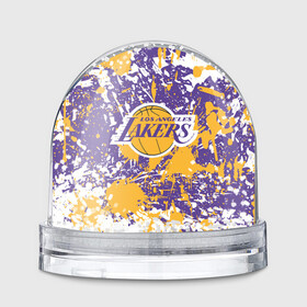 Игрушка Снежный шар с принтом LAKERS ФИРМЕННЫЕ ЦВЕТА БРЫЗГИ КРАСОК LA в Кировске, Пластик | Изображение внутри шара печатается на глянцевой фотобумаге с двух сторон | america | basketball | kobe bryant | la | la lakers | lakers | los angeles lakers | nba | usa | баскетбол | кобе брайант | лос анджелес лейкерс | нба | сша