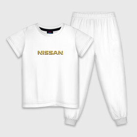 Детская пижама хлопок с принтом Авто NISSAN (золотой) в Кировске, 100% хлопок |  брюки и футболка прямого кроя, без карманов, на брюках мягкая резинка на поясе и по низу штанин
 | nissan | авто | автомобили | мужчине | ниссан | подарок