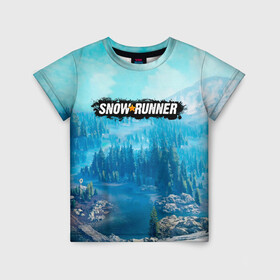 Детская футболка 3D с принтом SnowRunner СноуРаннер логотип в Кировске, 100% гипоаллергенный полиэфир | прямой крой, круглый вырез горловины, длина до линии бедер, чуть спущенное плечо, ткань немного тянется | race | snowrunner | гонки | гонки по бездорожью | гоночные игры | зимние гонки | снежные гонки | снежный бегун | сноу раннер | сноураннер