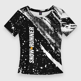 Женская футболка 3D Slim с принтом SnowRunner Logo в Кировске,  |  | race | snowrunner | гонки | гонки по бездорожью | гоночные игры | зимние гонки | снежные гонки | снежный бегун | сноу раннер | сноураннер