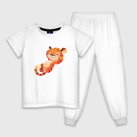 Детская пижама хлопок с принтом Тигр на чиле в Кировске, 100% хлопок |  брюки и футболка прямого кроя, без карманов, на брюках мягкая резинка на поясе и по низу штанин
 | Тематика изображения на принте: 2022 | год тигра | новый год | новый год 2022 | символ года | тигр | тигренок | тигрица | тигры