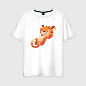 Женская футболка хлопок Oversize с принтом Тигр на чиле в Кировске, 100% хлопок | свободный крой, круглый ворот, спущенный рукав, длина до линии бедер
 | 2022 | год тигра | новый год | новый год 2022 | символ года | тигр | тигренок | тигрица | тигры