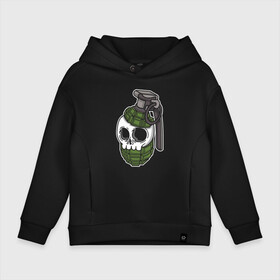 Детское худи Oversize хлопок с принтом Skull grenade в Кировске, френч-терри — 70% хлопок, 30% полиэстер. Мягкий теплый начес внутри —100% хлопок | боковые карманы, эластичные манжеты и нижняя кромка, капюшон на магнитной кнопке | bones | check | grenade | hype | metal | orbits | skull | глазницы | граната | кости | металл | хайп | чека | череп