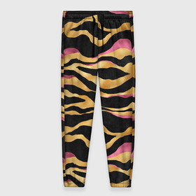 Женские брюки 3D с принтом тигровый окрас Gold Pink в Кировске, полиэстер 100% | прямой крой, два кармана без застежек по бокам, с мягкой трикотажной резинкой на поясе и по низу штанин. В поясе для дополнительного комфорта — широкие завязки | 2022 | год тигра | новый год | новый год 2022 | символ года | тигр | тигренок | тигрица | тигры