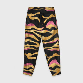 Детские брюки 3D с принтом тигровый окрас Gold Pink в Кировске, 100% полиэстер | манжеты по низу, эластичный пояс регулируется шнурком, по бокам два кармана без застежек, внутренняя часть кармана из мелкой сетки | 2022 | год тигра | новый год | новый год 2022 | символ года | тигр | тигренок | тигрица | тигры