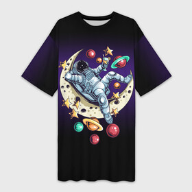 Платье-футболка 3D с принтом Астронавт чилит на Луне  Chilling on the moon в Кировске,  |  | chill | star | астронавт | астрономия | галактика | звезды | земля | космонавт | космос | луна | марс | на расслабоне | на чиле | отдых | планета