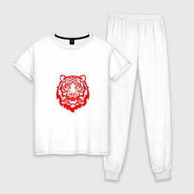 Женская пижама хлопок с принтом Символ года (тигренок красный) в Кировске, 100% хлопок | брюки и футболка прямого кроя, без карманов, на брюках мягкая резинка на поясе и по низу штанин | 2022 | девушке | новый год | подарок | символ года | тигр | тигренок