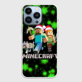 Чехол для iPhone 13 Pro с принтом НОВОГОДНИЙ MINECRAFT ГЕРОИ ИГРЫ в Кировске,  |  | Тематика изображения на принте: 2022 | block | creeper | cube | minecraft | piggy | pixel | tnt | блок | гаст | геометрия | дед мороз | крафт | крипер | кубики | майнкрафт | новогодний minecraft | новогодний майнкрафт | новый год | пиксели | санта клаус | свинья | тнт