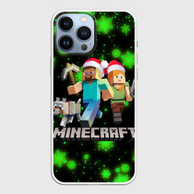 Чехол для iPhone 13 Pro Max с принтом НОВОГОДНИЙ MINECRAFT ГЕРОИ ИГРЫ в Кировске,  |  | Тематика изображения на принте: 2022 | block | creeper | cube | minecraft | piggy | pixel | tnt | блок | гаст | геометрия | дед мороз | крафт | крипер | кубики | майнкрафт | новогодний minecraft | новогодний майнкрафт | новый год | пиксели | санта клаус | свинья | тнт