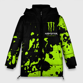 Женская зимняя куртка Oversize с принтом Monster Energy green в Кировске, верх — 100% полиэстер; подкладка — 100% полиэстер; утеплитель — 100% полиэстер | длина ниже бедра, силуэт Оверсайз. Есть воротник-стойка, отстегивающийся капюшон и ветрозащитная планка. 

Боковые карманы с листочкой на кнопках и внутренний карман на молнии | Тематика изображения на принте: monster energy | sport | логтип | марка | марка энергетических напитков | монстр энерджи | спорт | энергетический напиток