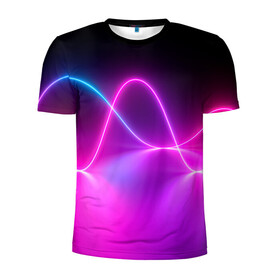 Мужская футболка 3D спортивная с принтом Лучи света pink theme в Кировске, 100% полиэстер с улучшенными характеристиками | приталенный силуэт, круглая горловина, широкие плечи, сужается к линии бедра | абстрактные | волна | волна света | излучение | киберпанк | лучи | лучи света | неон | неоновые принты | рисунок | свет