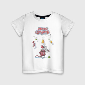 Детская футболка хлопок с принтом Мышкин в Кировске, 100% хлопок | круглый вырез горловины, полуприлегающий силуэт, длина до линии бедер | new year | арт | графика | зима | крыса | мышь | новый год | рождество