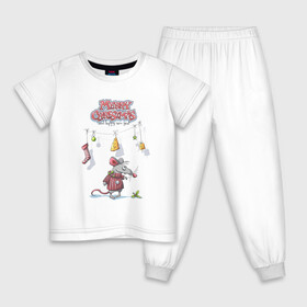 Детская пижама хлопок с принтом Мышкин в Кировске, 100% хлопок |  брюки и футболка прямого кроя, без карманов, на брюках мягкая резинка на поясе и по низу штанин
 | new year | арт | графика | зима | крыса | мышь | новый год | рождество